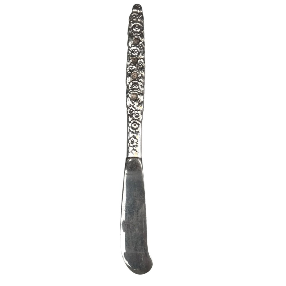 Vintage Silver Plated Butter Spreader Knife‎ Floral Handle Serving Utensil B20Q